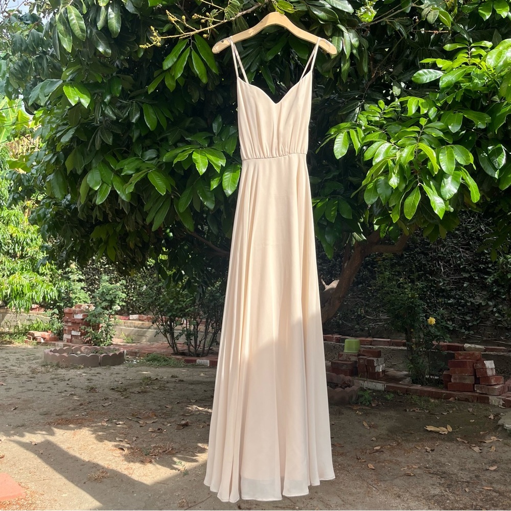 REVELRY peach cream nude criss cross sleeveless maxi‎ gown formal event bridal